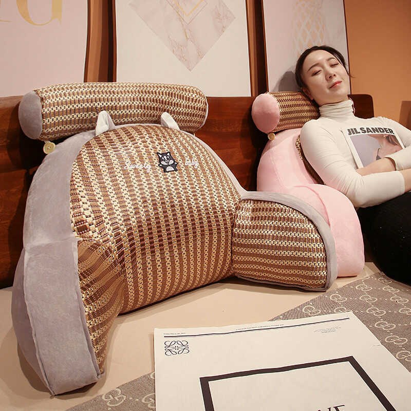 夏季凉席靠枕头软包靠垫大靠背垫宿舍H腰枕沙发抱枕绿色恐龙凉席