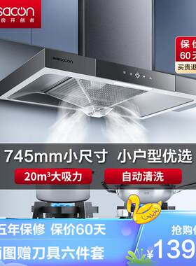帅康(SACON)抽油烟机欧式油烟机20大吸力小尺寸自清洁T8051DG热销