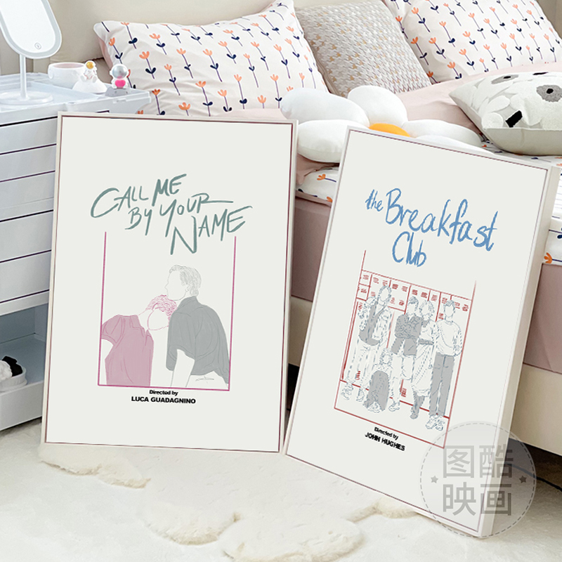 极简电影海报装饰画客厅沙发背景墙卧室宿舍壁画HER线描创意挂画图片