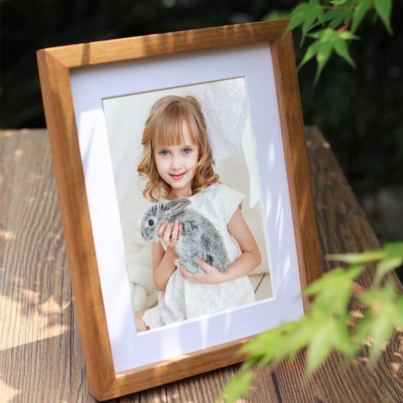 洗照片做成相框摆台定制实木榫卯框6 8 10 12寸柚木榉木黑胡桃a4