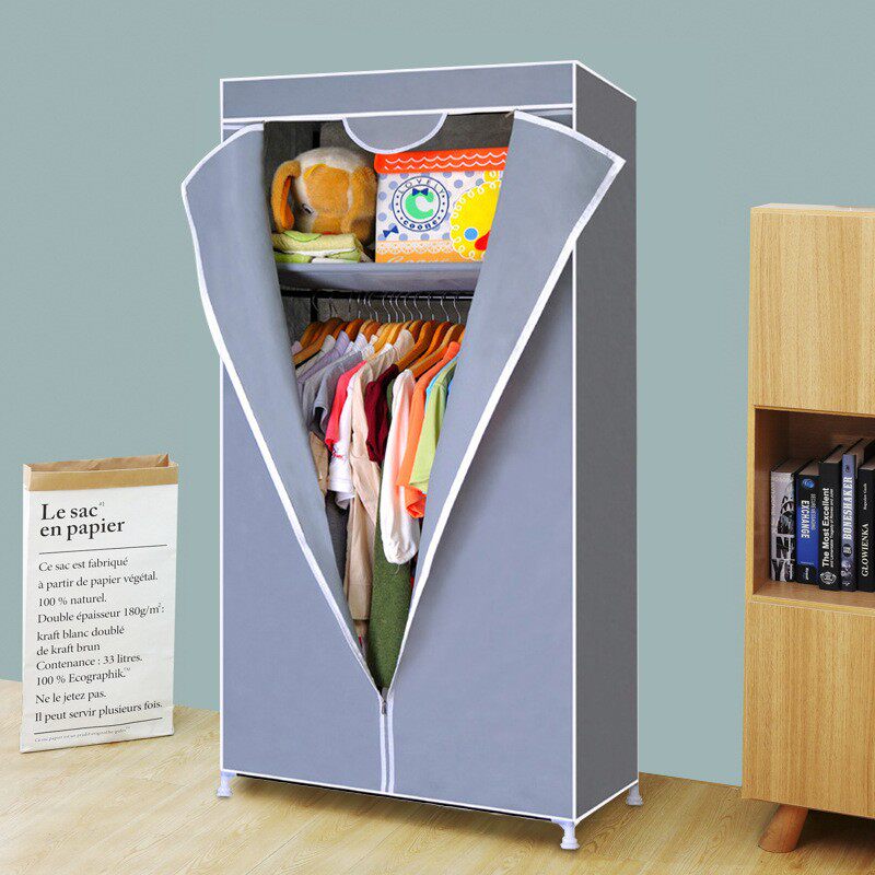 简易衣柜全封闭拉链出租房用布柜子单人小号宿舍组装经济型挂衣橱