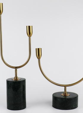 大理石金属形金色烛台摆件欧式两头弯曲蜡烛烛台餐厅客厅烛台