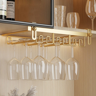 高脚杯架倒挂免打孔香槟杯家用酒柜轻奢收纳架 高端红酒杯架悬挂式