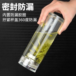 明霞单层玻璃杯隔热防烫家用加厚便携商务办公水杯透明有盖泡茶杯