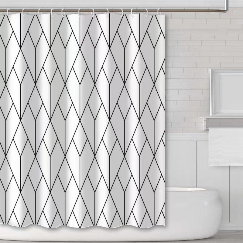 跨境热卖涤纶防水条纹印花浴帘浴室淋浴帘家用隔断帘可帘