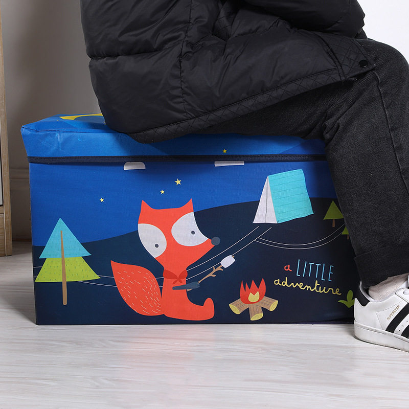 新款卡通收纳凳可折叠坐人储物收纳箱 大号加盖子可装棉被