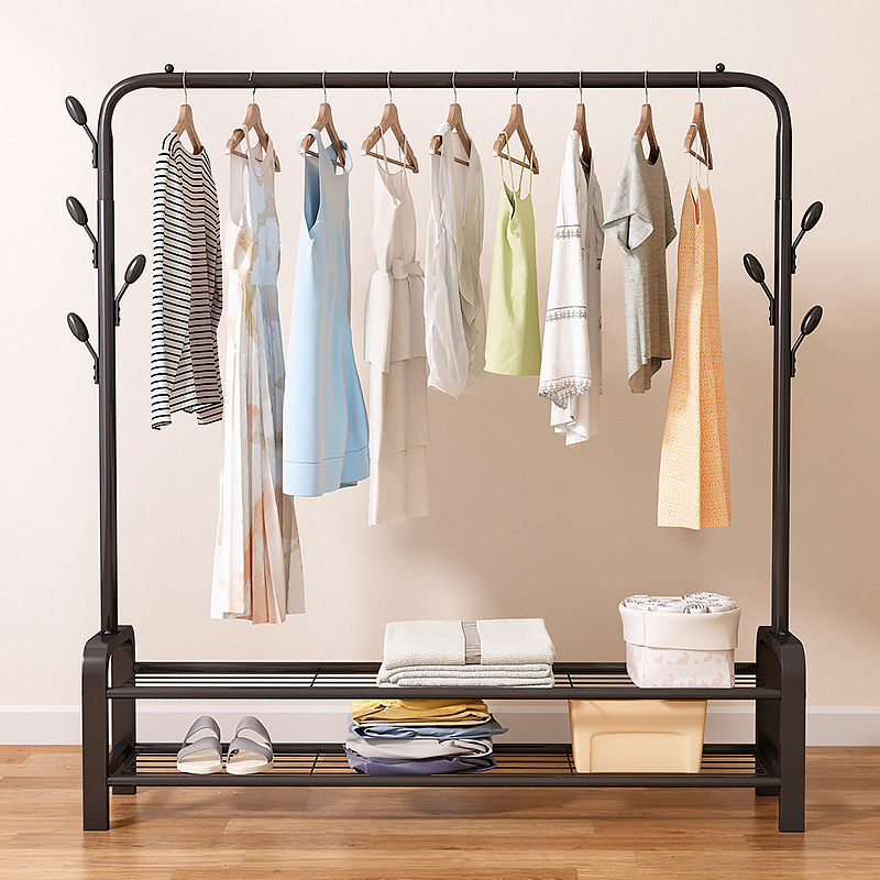 晾衣架落地式家用学生宿舍折叠卧室内晒挂架子置物衣帽架碳钢加厚