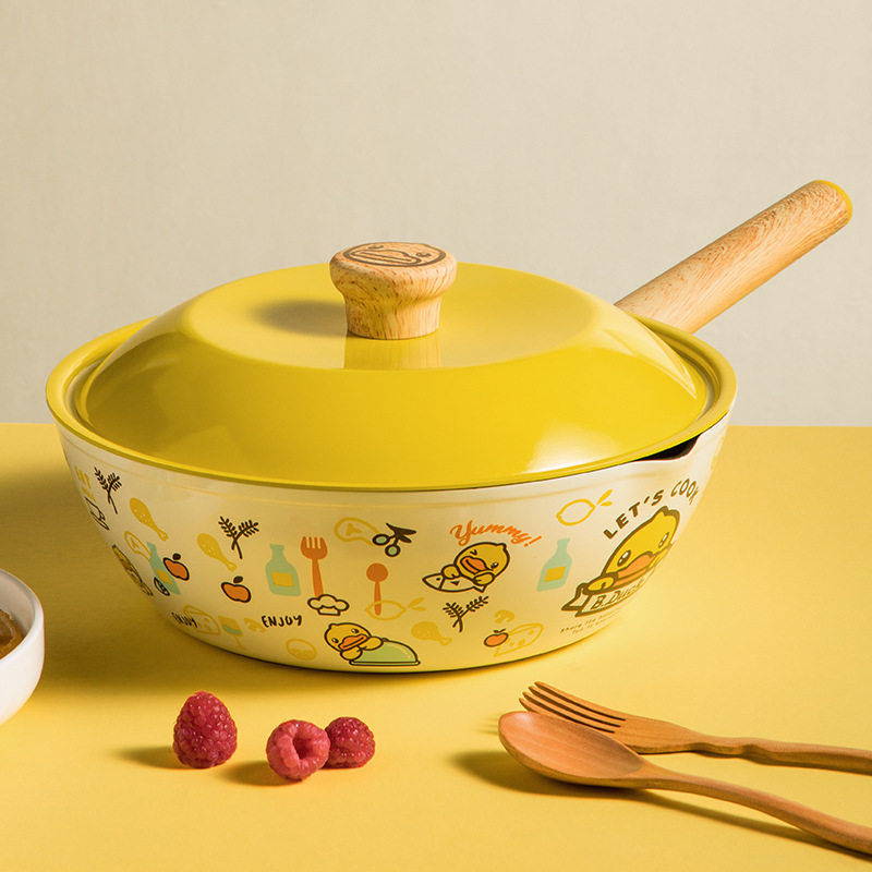 小黄鸭炒锅不粘锅家用炒菜炒勺平底炒菜锅燃气电磁炉用28cm