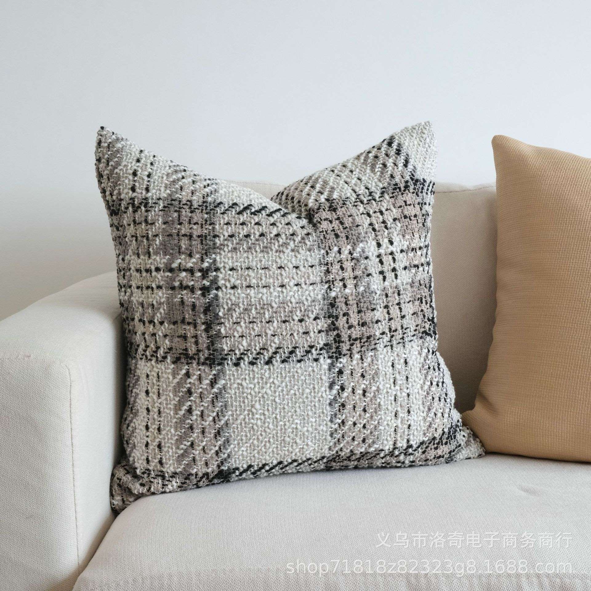 ins轻奢抱枕针织粗条格子靠枕奶油风抱枕套客厅沙发靠垫窗台枕套