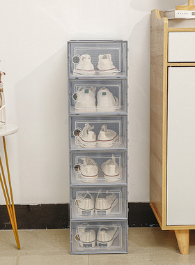 现防尘盒透 明pp塑料翻盖灰色鞋箱鞋柜鞋盒 收納可叠加侧开鞋盒子