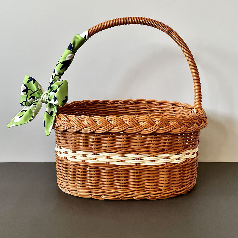 藤编制篮子手提伴手礼宝宝野餐收纳篮ins风塑料藤条编织水果篮