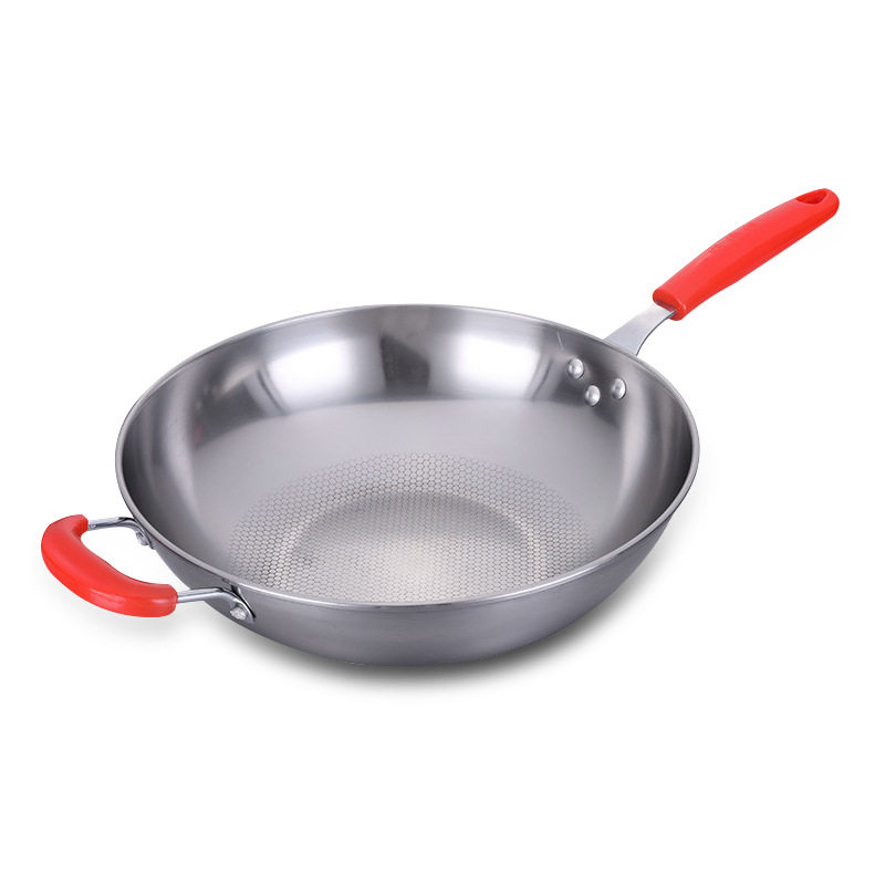 厂家炒锅无涂层蜂窝悬浮炒菜锅三层五层不锈钢炒锅礼品会销锅