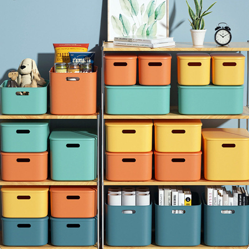 桌面杂物收纳盒零食储物筐塑料家用整理盒宿舍厨房储物盒子亚马逊