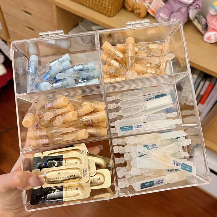 次抛精华收纳盒化妆品口红小样隐形眼镜收纳盒透明翻盖防尘盒