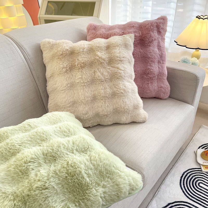 ins风方形兔绒抱枕沙发客厅轻奢高级感靠枕套加厚奶油靠背直销