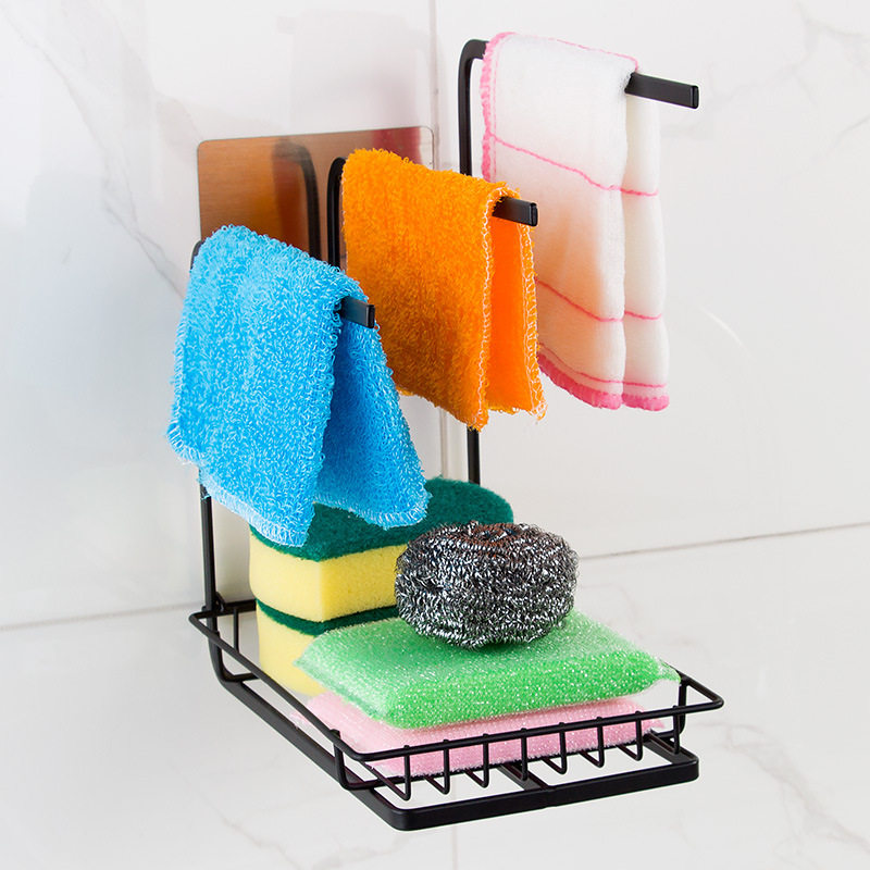 黑色抹布架厨房置物架海绵沥水收纳洗碗布免打孔抹布挂架可移动