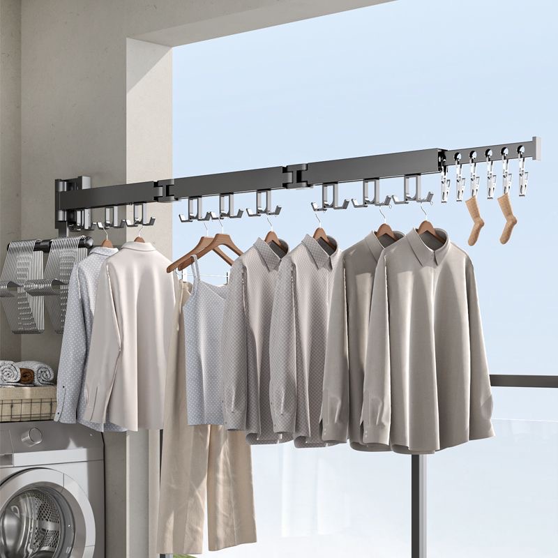 折叠免打孔晾衣架隐形伸缩壁挂家用阳台晒被子神器小型收缩凉衣杆