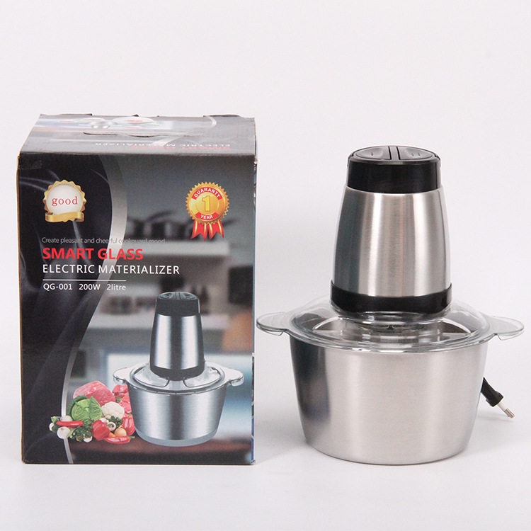 2L隐形提手款不锈钢家用小型电动绞菜器厨房料理机切菜器绞肉机