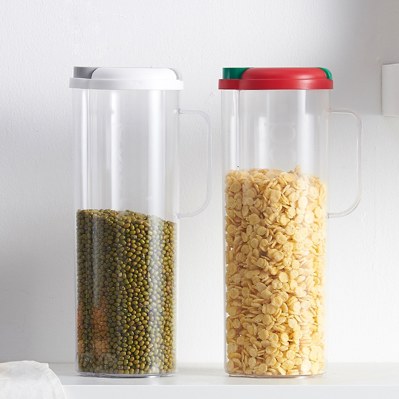 塑料罐密封带盖收纳罐干货五谷杂粮圆形储物罐带把手意大利面冰箱