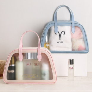 简约透明化妆包便携式手提干湿分离双层收纳袋超大容量旅行洗漱包