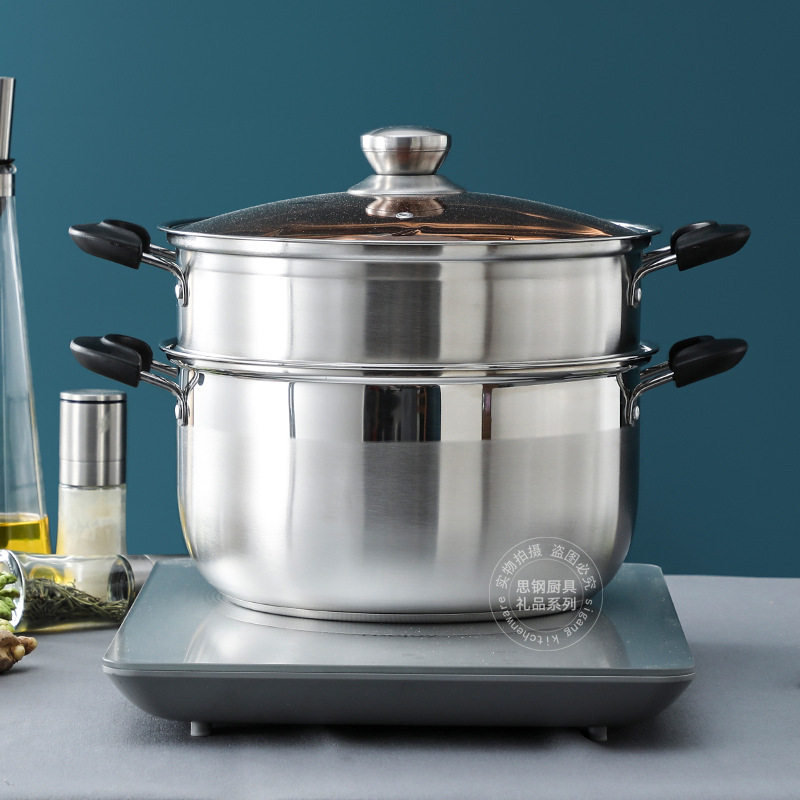 304不锈钢蒸汤锅加厚复底双层二层两层蒸锅银行抽奖新人年会礼品