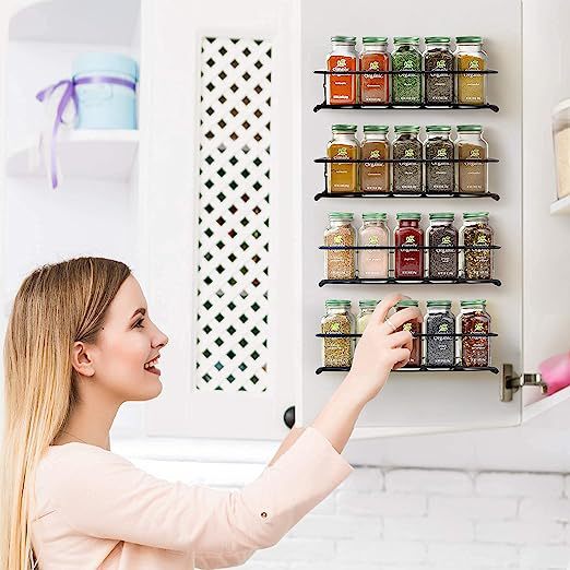跨境金属置物架厨房壁挂式香料架免打孔厨柜门收纳架子spice rack
