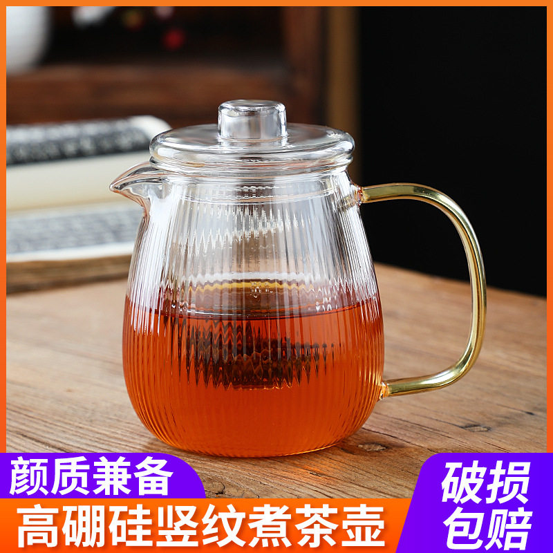 玻璃茶壶耐高温条纹企鹅壶可明火高硼硅花茶壶功夫茶具透明煮茶壶