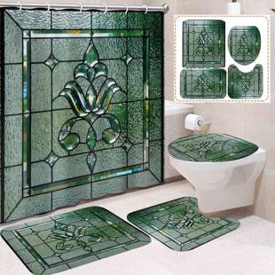 浴帘浴室玻璃抽象白漫花隔断帘子挂帘套装免打孔帘风格防水防霉