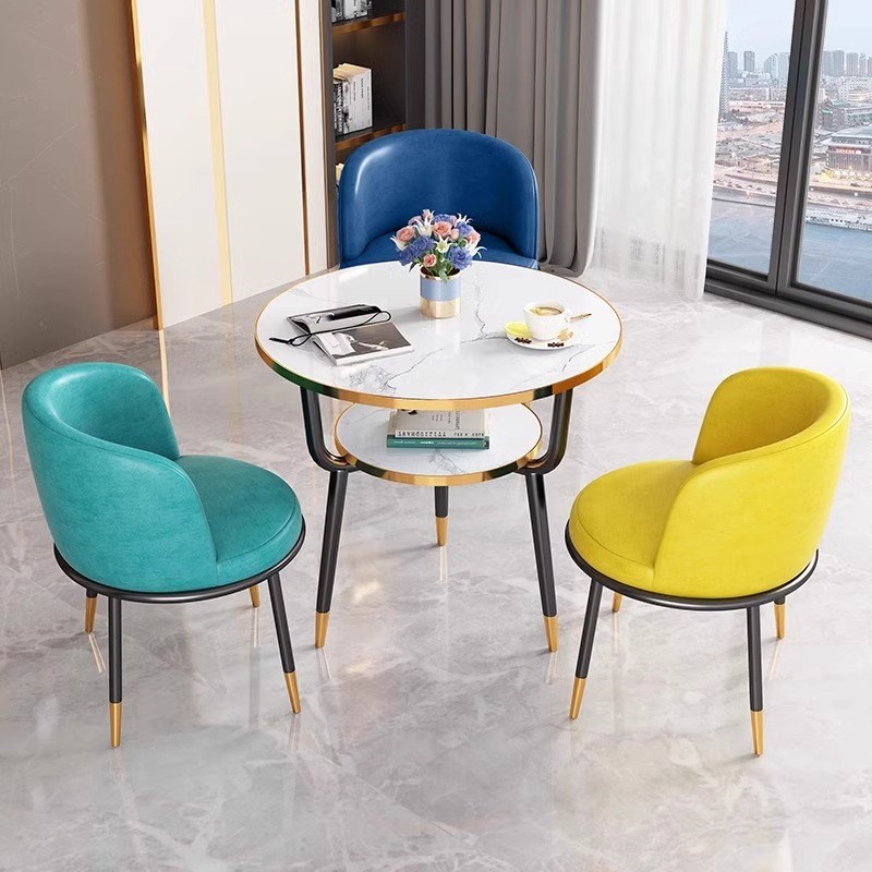 阳台喝茶桌椅组合双层小圆桌子家用茶几小L户型餐桌休闲会客洽谈