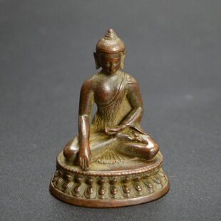 迷你茶宠摆件袖工艺品铜佛古玩仿古珍黄铜便携供奉释迦摩尼如来器