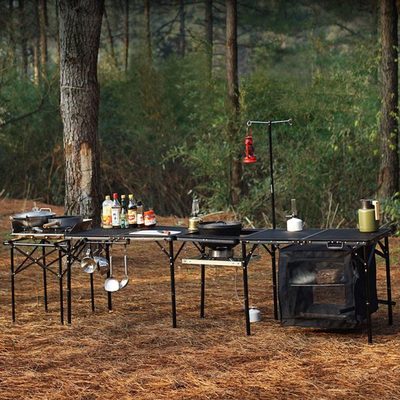 黑鹿户外移动厨房天牛铁网桌便携式折叠露营枱铝合金野餐烧烤桌子