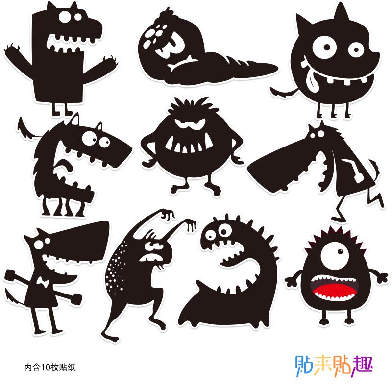 10张小怪兽表情行李箱贴纸个性笔记本电脑贴拉杆箱旅行箱贴画防水
