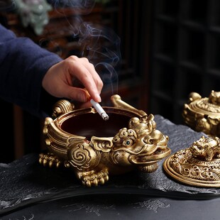 新中式 创意个性 大气烟灰缸高级感办公室带盖防灰家用客厅轻奢树脂