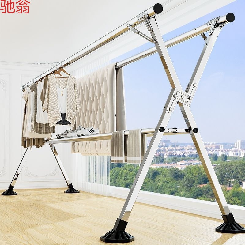 B1A全钢加粗加厚折叠落地挂衣架可伸缩晾衣架室S内阳台室外晒被晾