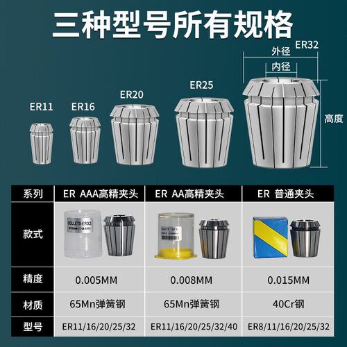 ER弹性筒夹UP级高精度数控夹头刀柄铣床CNC夹具8 11 16 25 40夹头