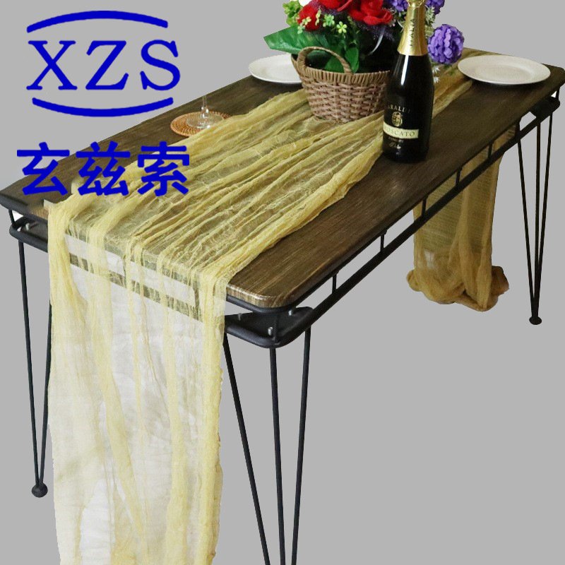 亚马逊沙茶色褶皱桌旗欧美婚礼浪漫装饰桌布圣诞聚会道具婚礼风