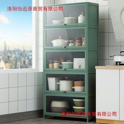 新款厨房置物架落地多层收纳架楠竹多功能带门放锅碗碟储物柜