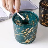 客厅瓷礼品定制烟灰缸家用北欧飞LOGO防创意个性 陶瓷带盖灰雅潮流