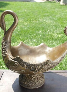 铜雕塑新款林先花盆铜工艺品实用摆件天鹅果盘艺术家居装饰品礼品