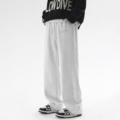 KWER黑色休闲裤男款秋季潮牌运动长裤子男士直筒宽松垂感大码卫裤