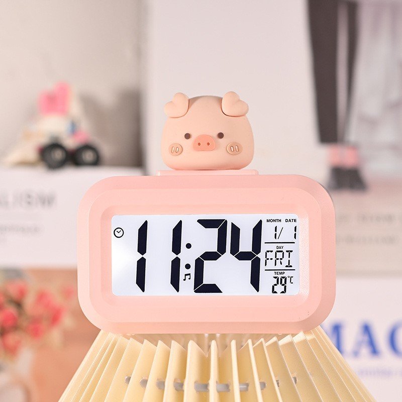 新款小猪闹钟创意可爱卡通学生用宿舍桌面多功能定时器两用计时器