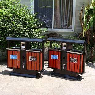 钢木二分类垃圾箱户外不锈钢环卫果皮箱带烟缸景区垃圾桶防腐蚀