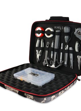 釰 福冈17件套家居家用维修五金工具箱套装电工木工维修FO-8205B