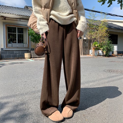 棕咖色羊毛阔腿裤女秋冬高腰宽松垂感美拉德加绒运动卫裤糯米裤