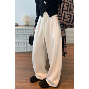 休闲加绒阔腿裤 高腰垂感糯米弯刀裤 子 女秋冬新款 羊毛运动卫裤