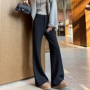 针织垂感喇叭超模裤 裤 女冬加绒加厚松弛感高腰显瘦黑色西装 微喇裤