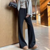 微喇裤 针织垂感喇叭超模裤 女冬加绒加厚松弛感高腰显瘦黑色西装 裤