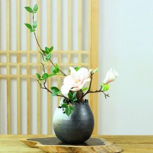 作古东方禅意花瓶道艺文客厅装饰轩中式摆件茶室粗陶插花人手花流
