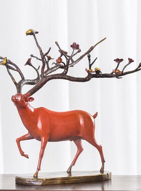 铜梅花鹿酒柜博古架鹿摆件玄关艺术品家居装饰工艺品电视柜客厅