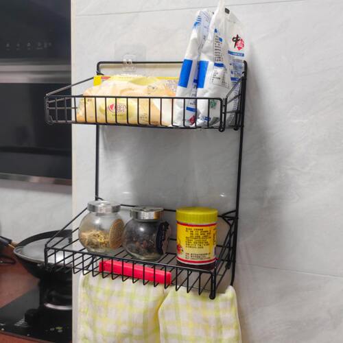 双层咖啡色铁艺壁挂收纳架厨房浴室壁式收纳格免打孔家用整理收纳